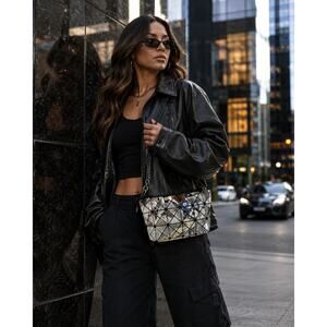 Baobao Issey Miyake Geometric Floral Collage Chain Shoulder Bag